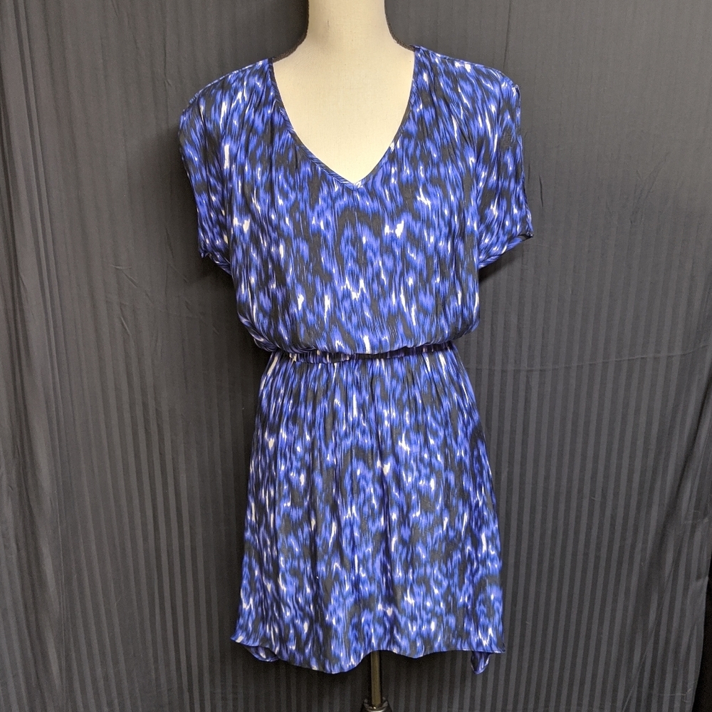 Express Short Sleeve High Low Dress, Ikat Blue XS